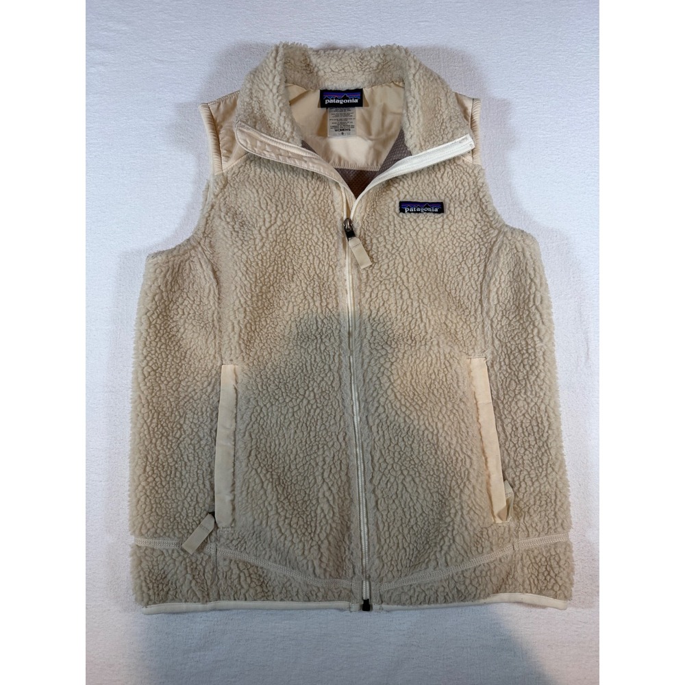 Patagonia Womens Retro-X Fleece Vest Cream Tan Full Zip Size S